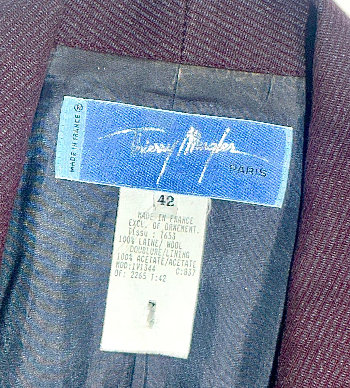 F/W 1998 Thierry Mugler Runway Burgundy Sculptural Skirt Suit with Metal Appliqu For Sale 3