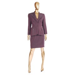 F/W 1998 Thierry Mugler Runway Burgundy Sculptural Skirt Suit with Metal Appliqu