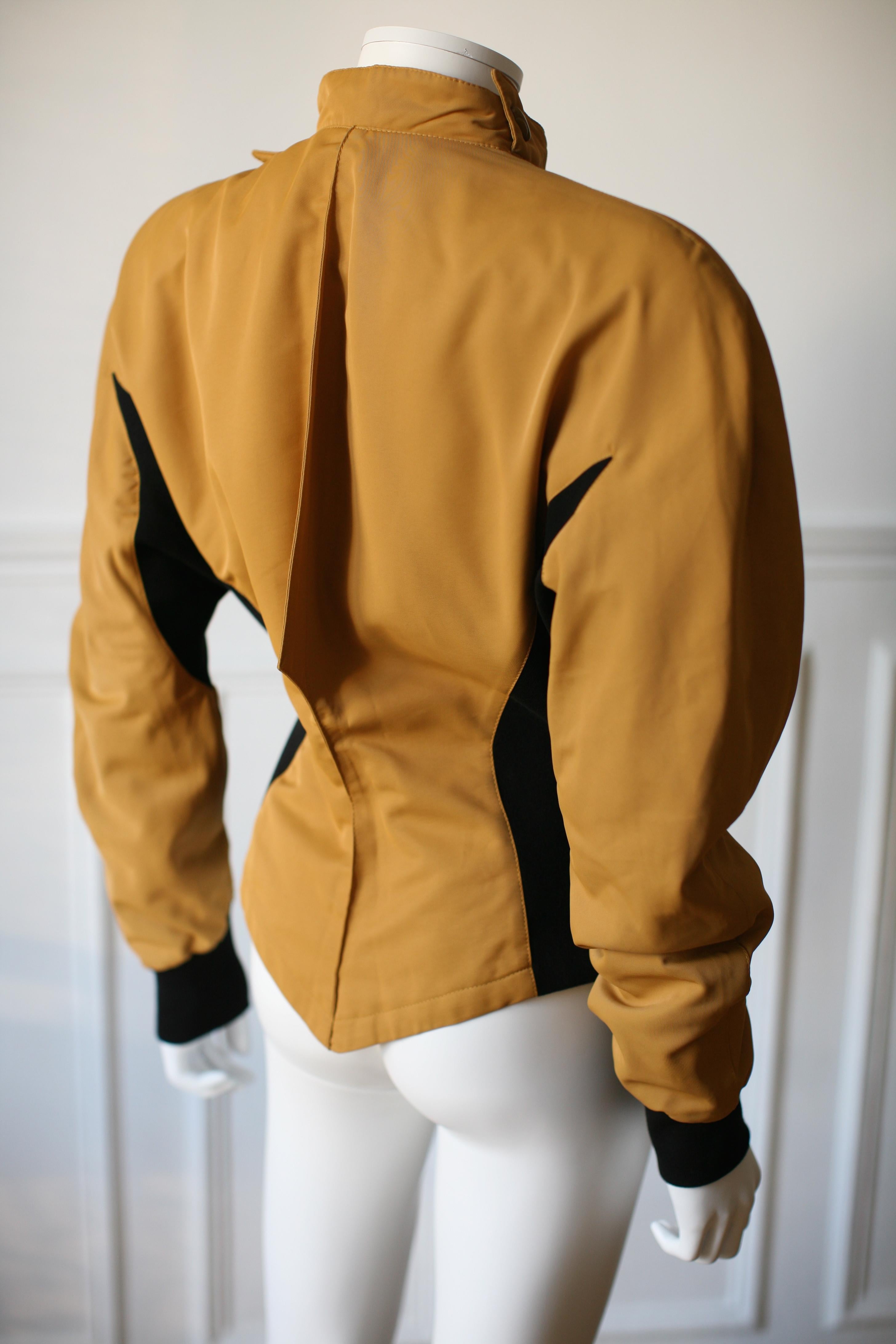 Women's 1980's Thierry Mugler Space Age Bold Shoulder Jacket S/M Kill Bill Spirit Yellow