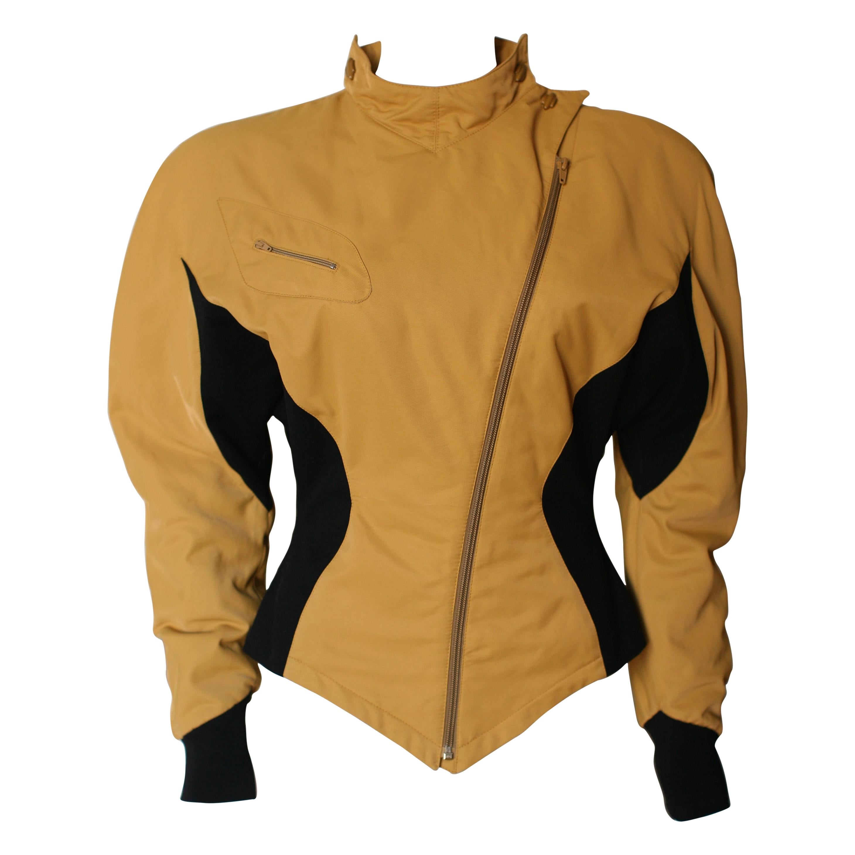 1980's Thierry Mugler Space Age Bold Shoulder Jacket S/M Kill Bill Spirit Yellow