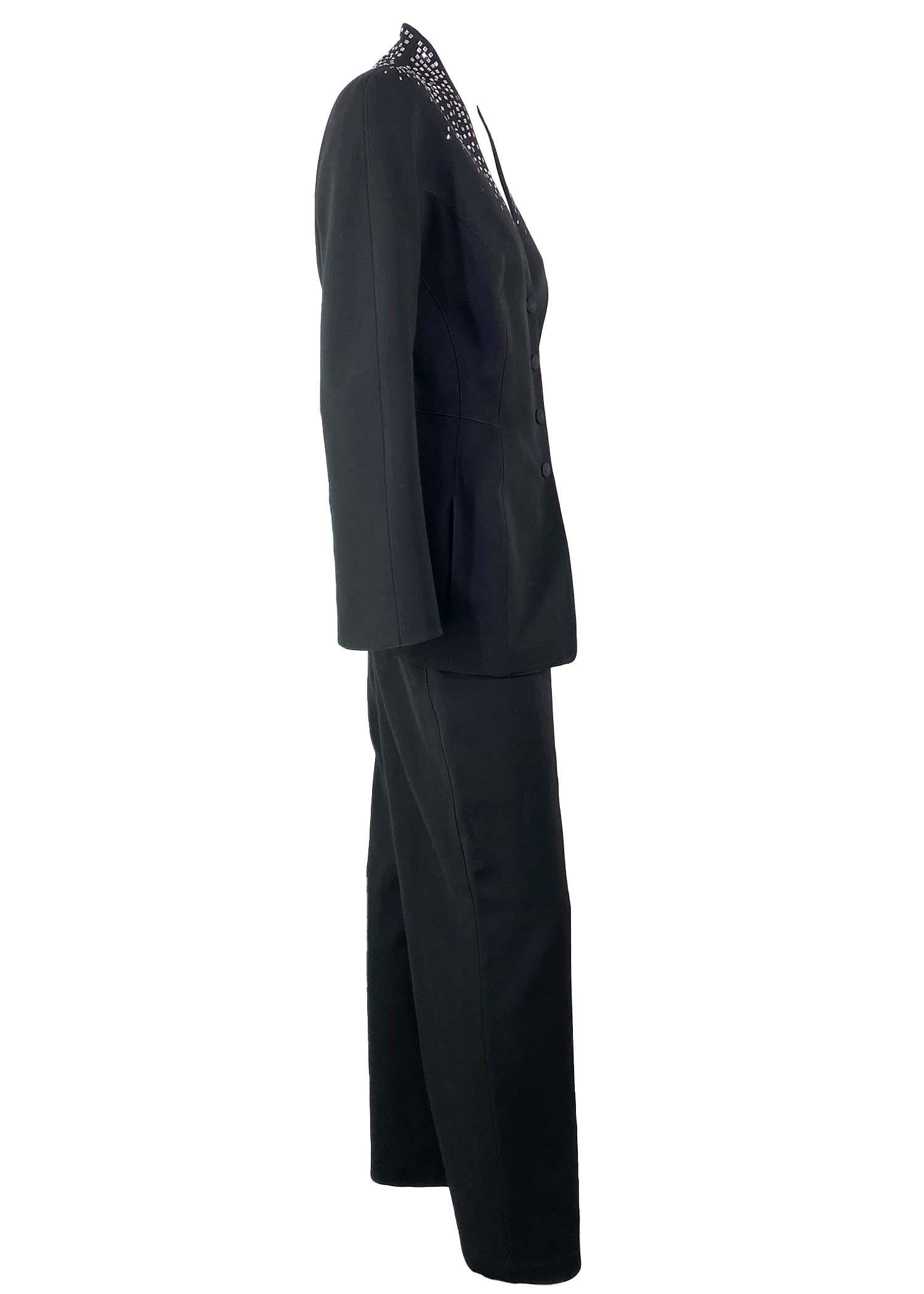 Noir Thierry Mugler - Pantalon large à strass carré des années 1990  en vente