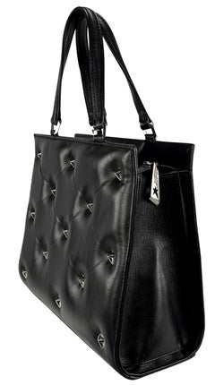 1990s Thierry Mugler Star Stud Quilted Black Leather Small Tote Bag
