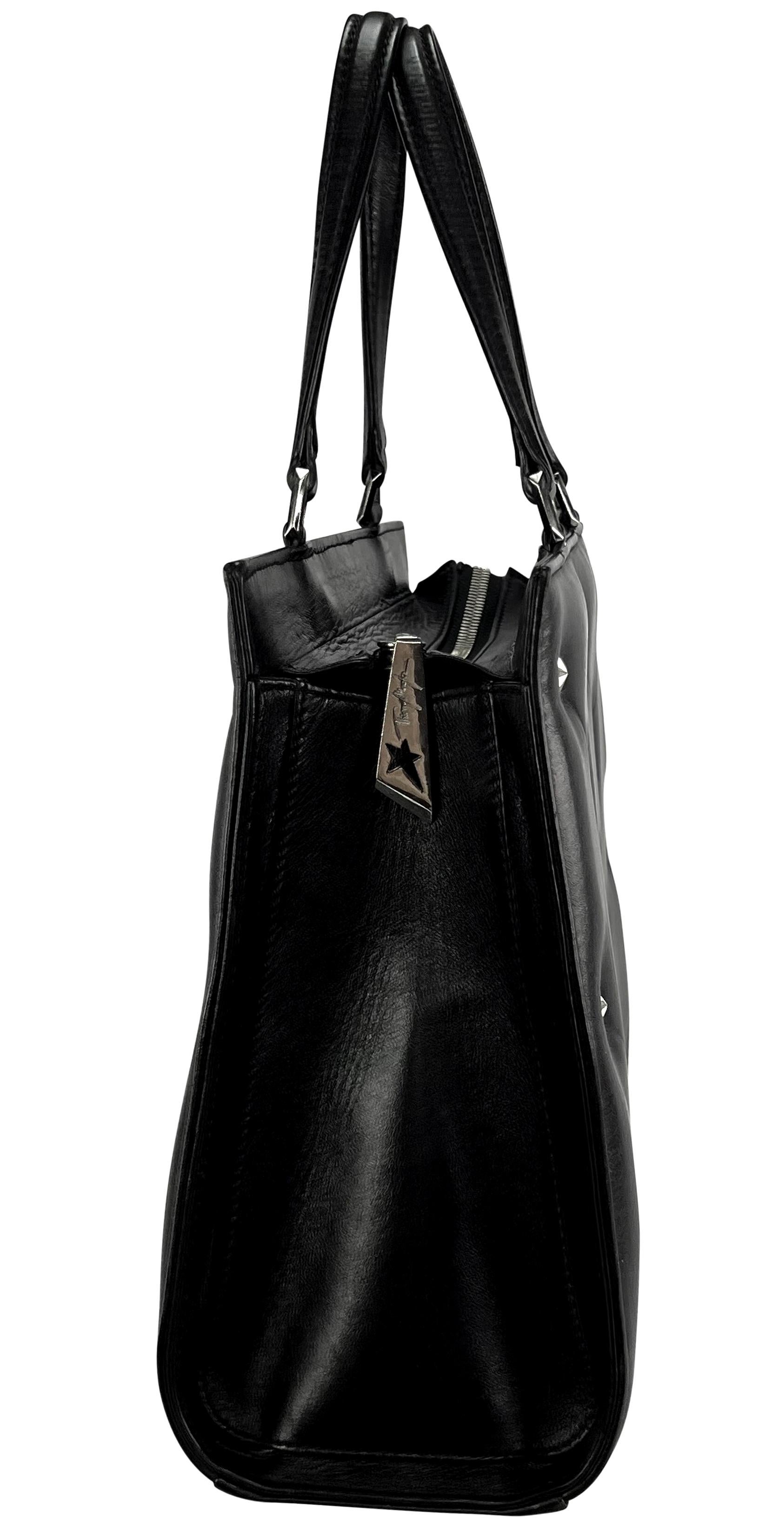 1990s Thierry Mugler Star Stud Quilted Black Leather Small Tote Bag In Excellent Condition For Sale In West Hollywood, CA