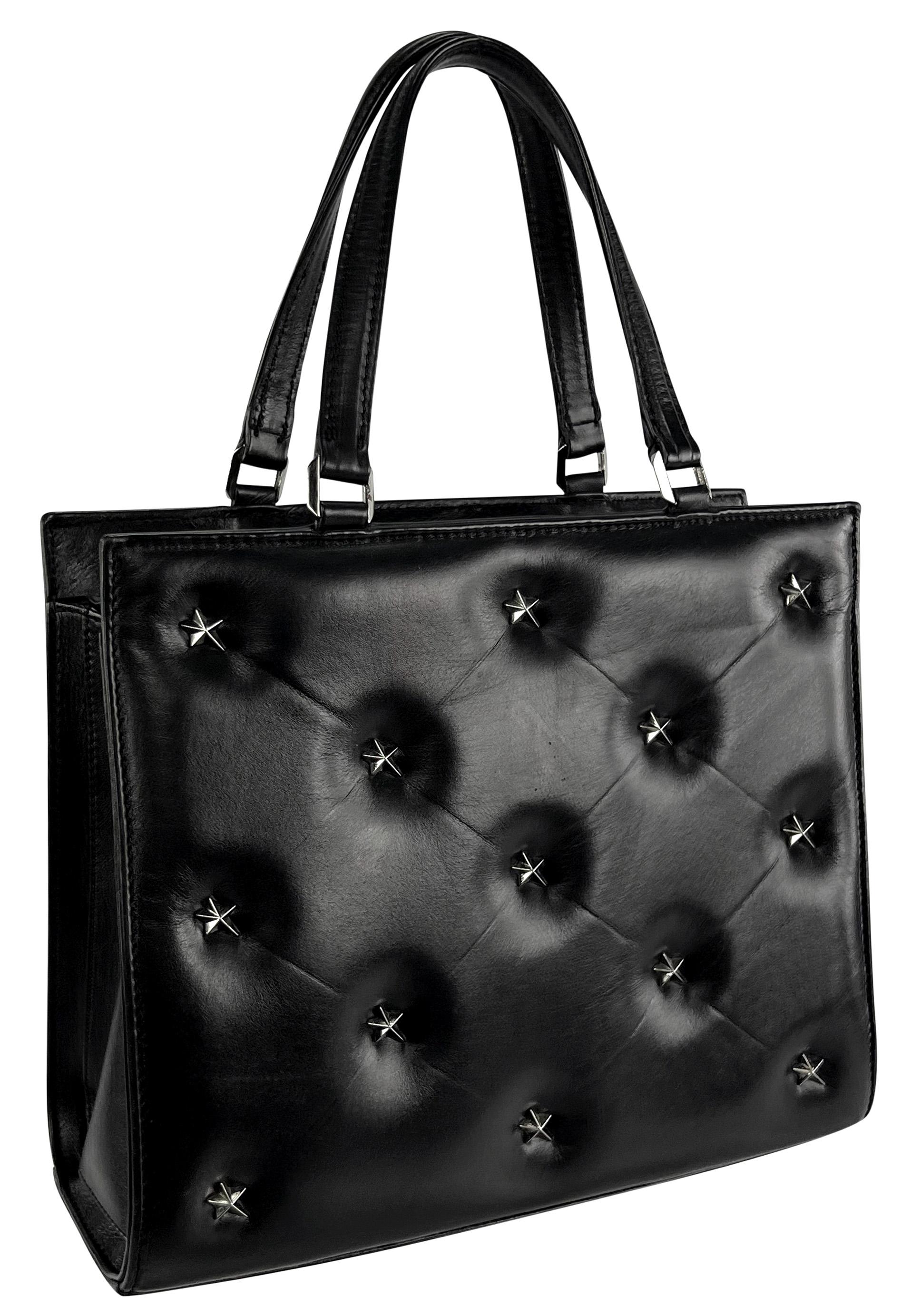 Women's 1990s Thierry Mugler Star Stud Quilted Black Leather Small Tote Bag For Sale