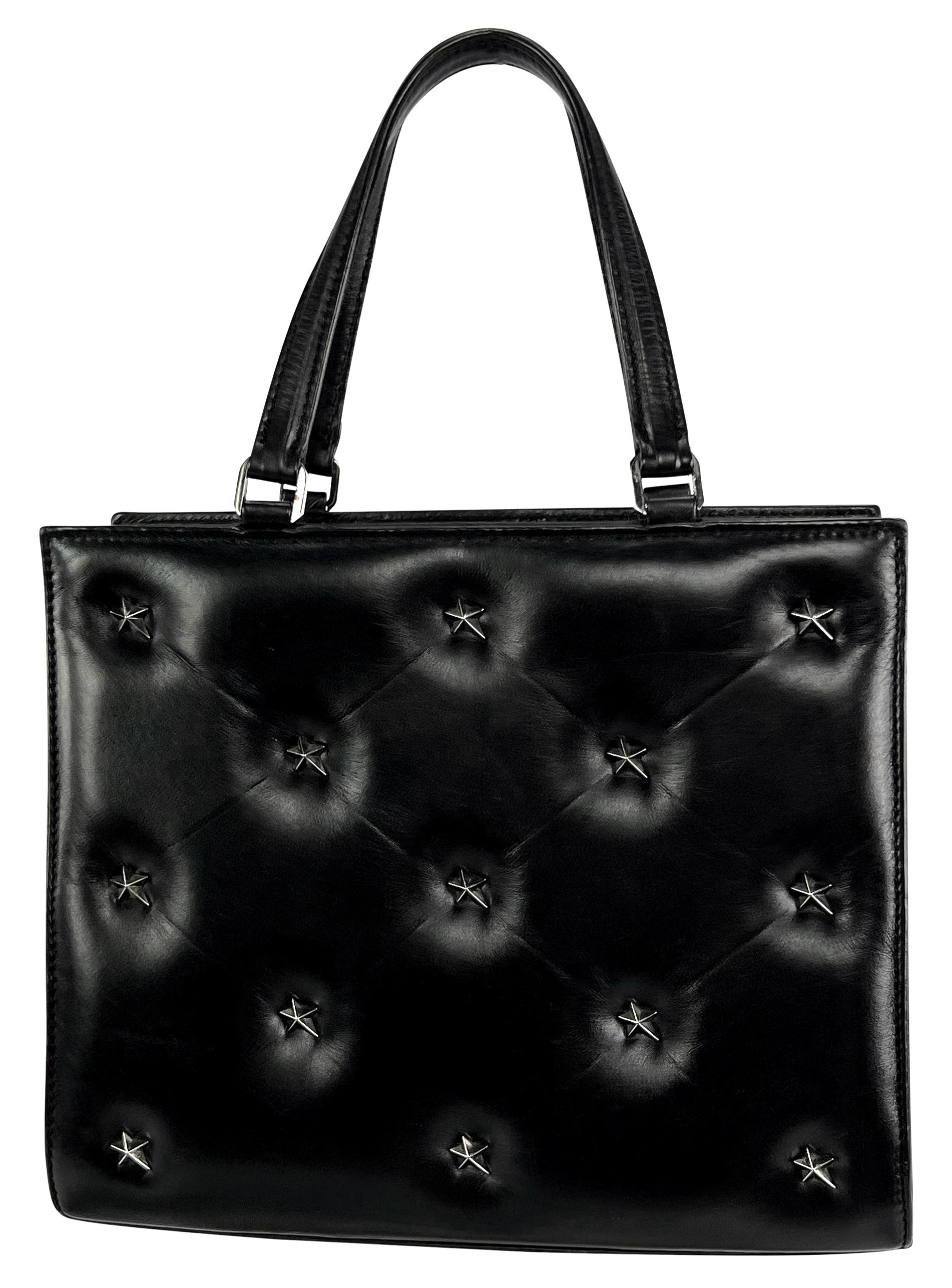 1990s Thierry Mugler Star Stud Quilted Black Leather Small Tote Bag For Sale 1