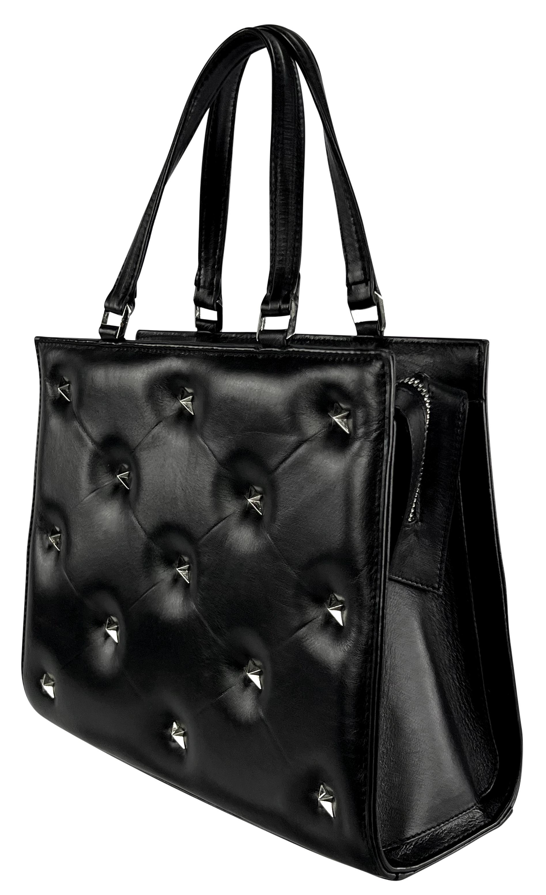 1990s Thierry Mugler Star Stud Quilted Black Leather Small Tote Bag For Sale 2