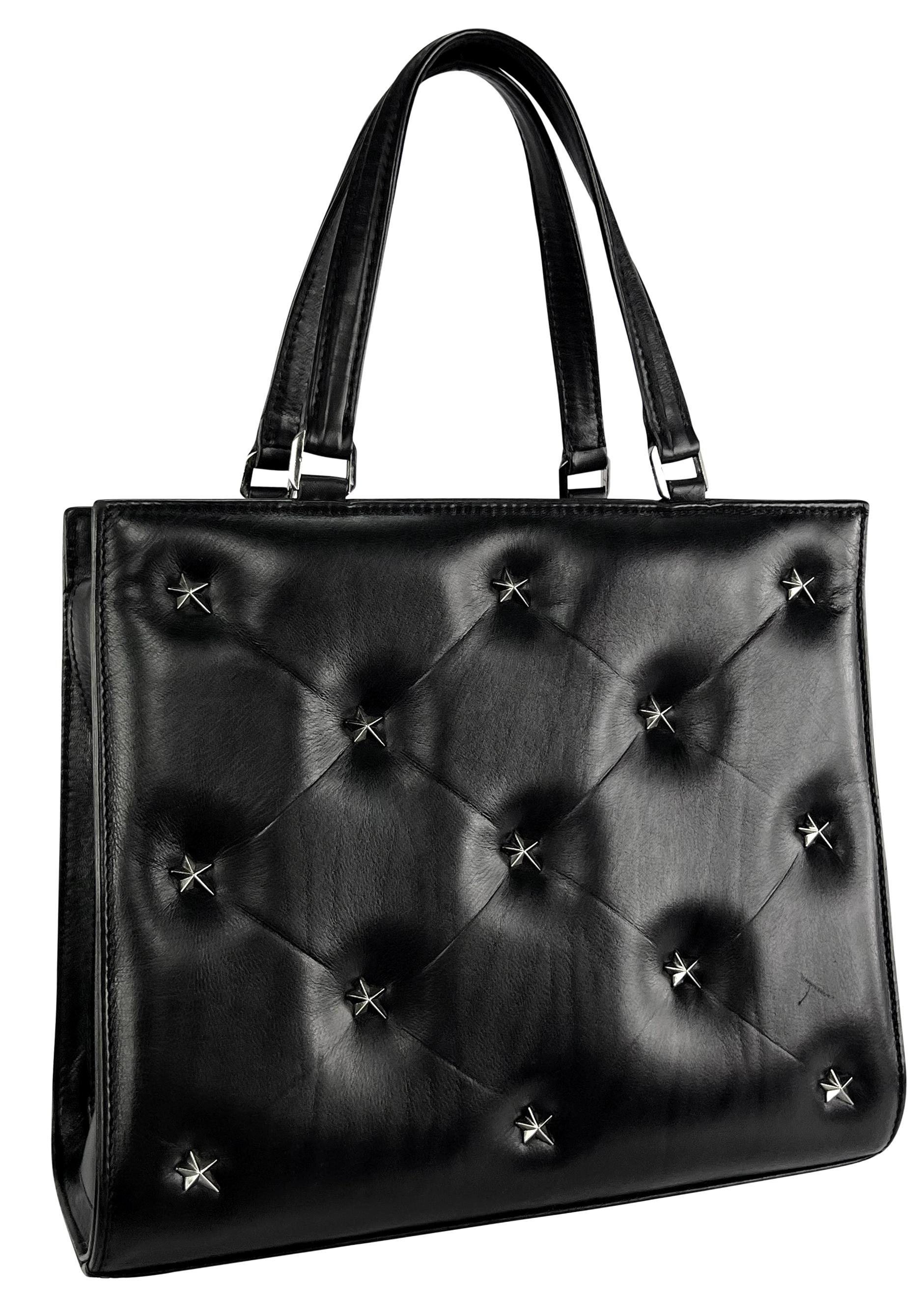 1990s Thierry Mugler Star Stud Quilted Black Leather Small Tote Bag For Sale 4