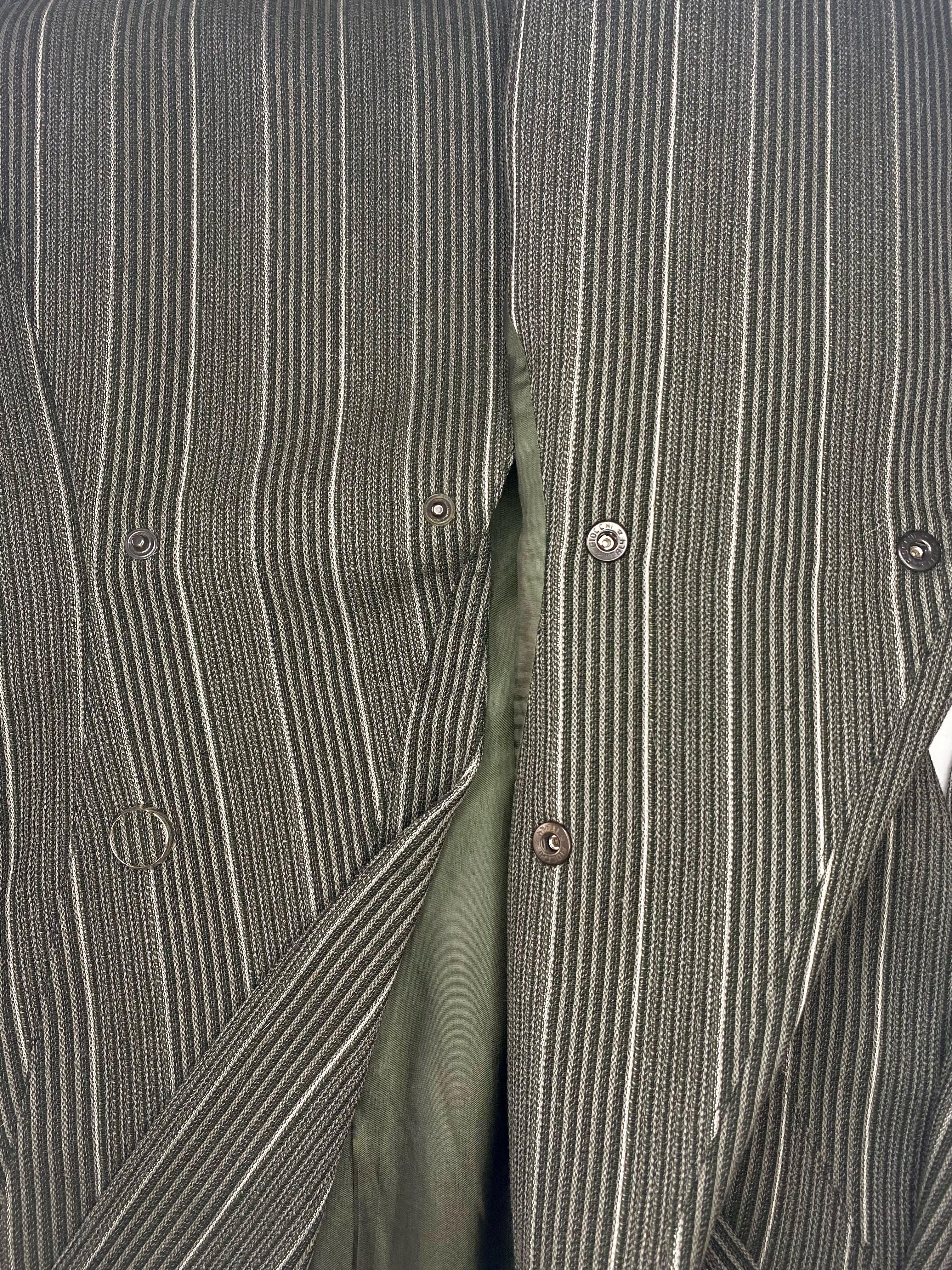 Gray F/W 1998 Thierry Mugler Structural Green Grey Wool Striped Hourglass Pant Suit  For Sale