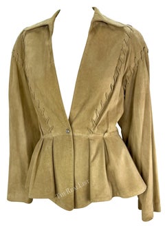 1990s Thierry Mugler Tan Suede Leather Plunging Western Whipstitch Jacket