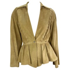 Retro 1990s Thierry Mugler Tan Suede Leather Plunging Western Whipstitch Jacket