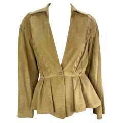 Used 1990s Thierry Mugler Tan Suede Leather Plunging Western Whipstitch Jacket