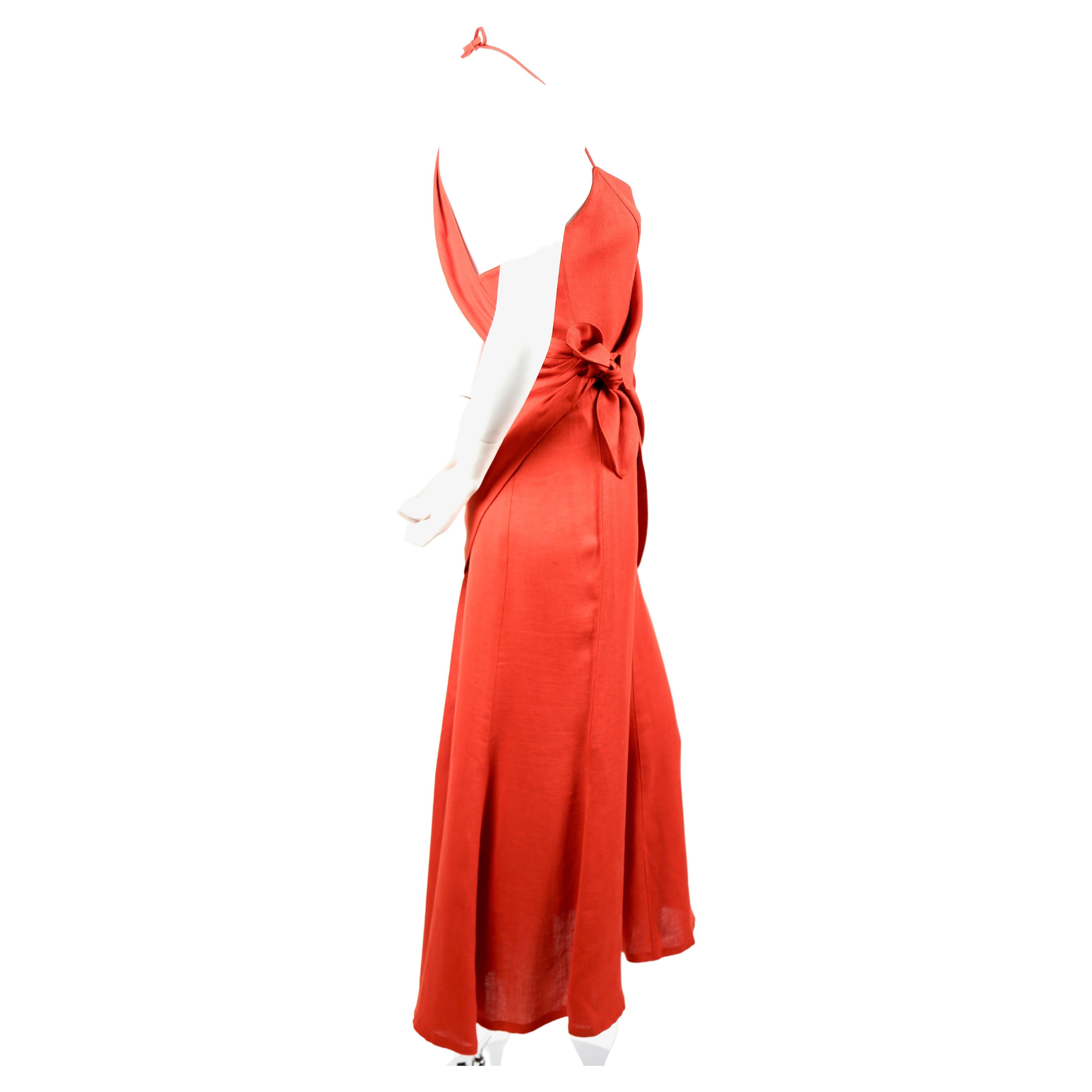 Women's or Men's 1990's THIERRY MUGLER terracotta linen dress with asymmetrical wrap  For Sale