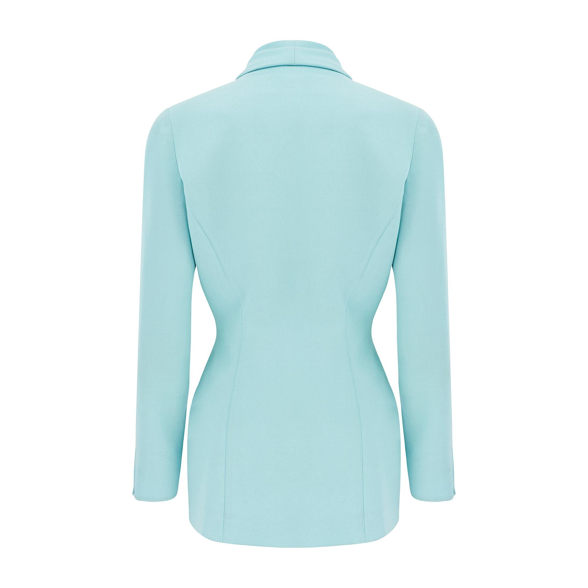 Bleu 1990 Thierry Mugler Veste turquoise avec motif d'ancre en vente