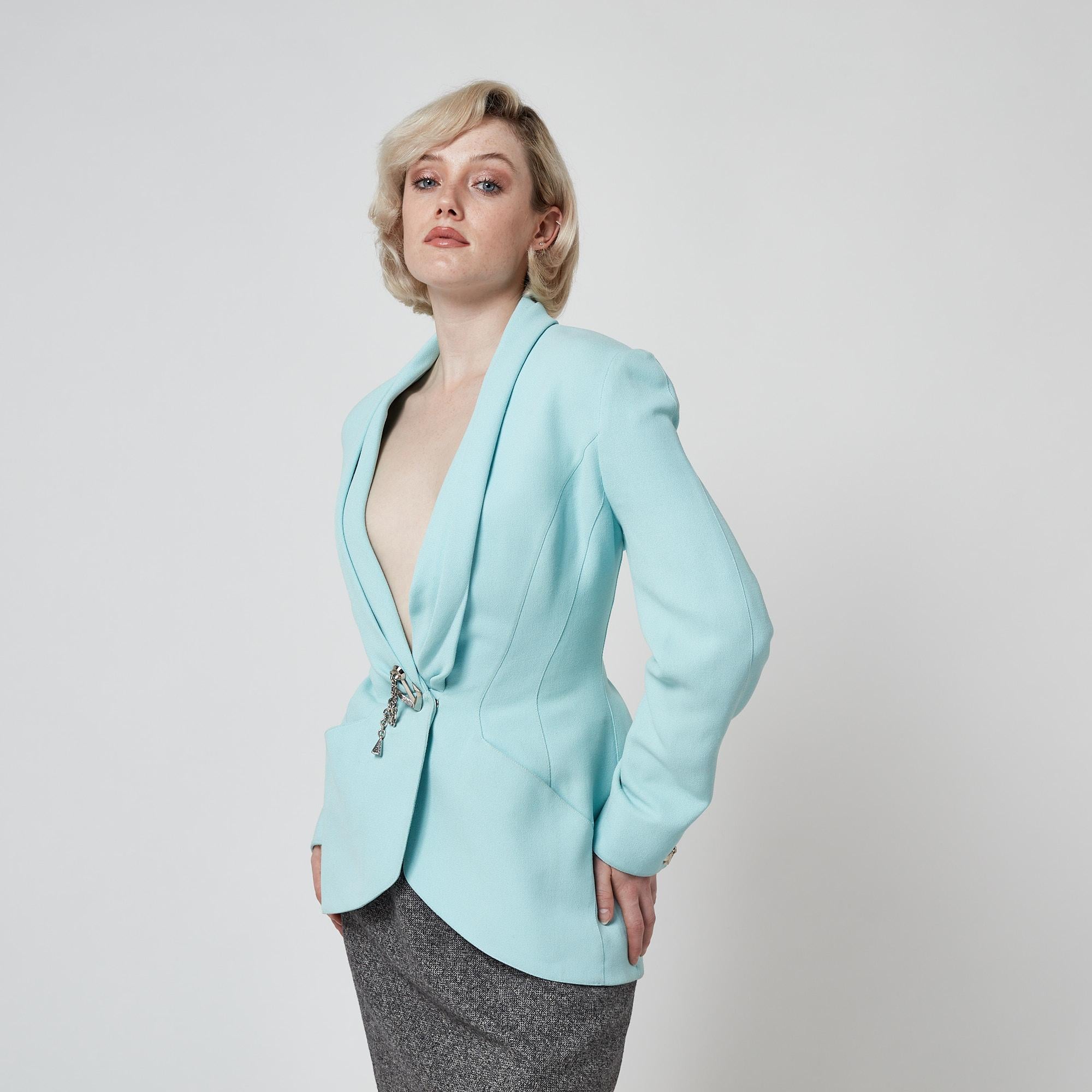 1990 Thierry Mugler Veste turquoise avec motif d'ancre Pour femmes en vente