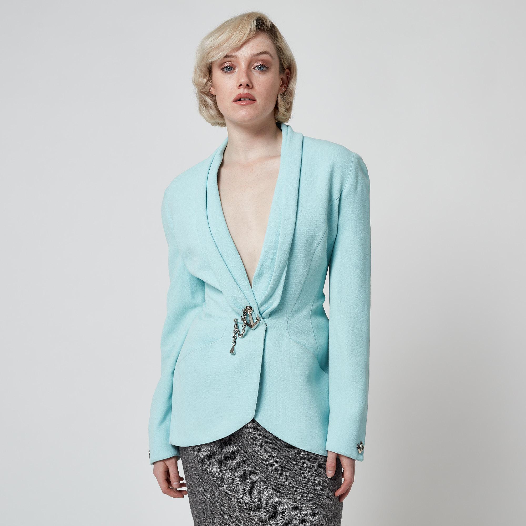 1990 Thierry Mugler Veste turquoise avec motif d'ancre en vente 1