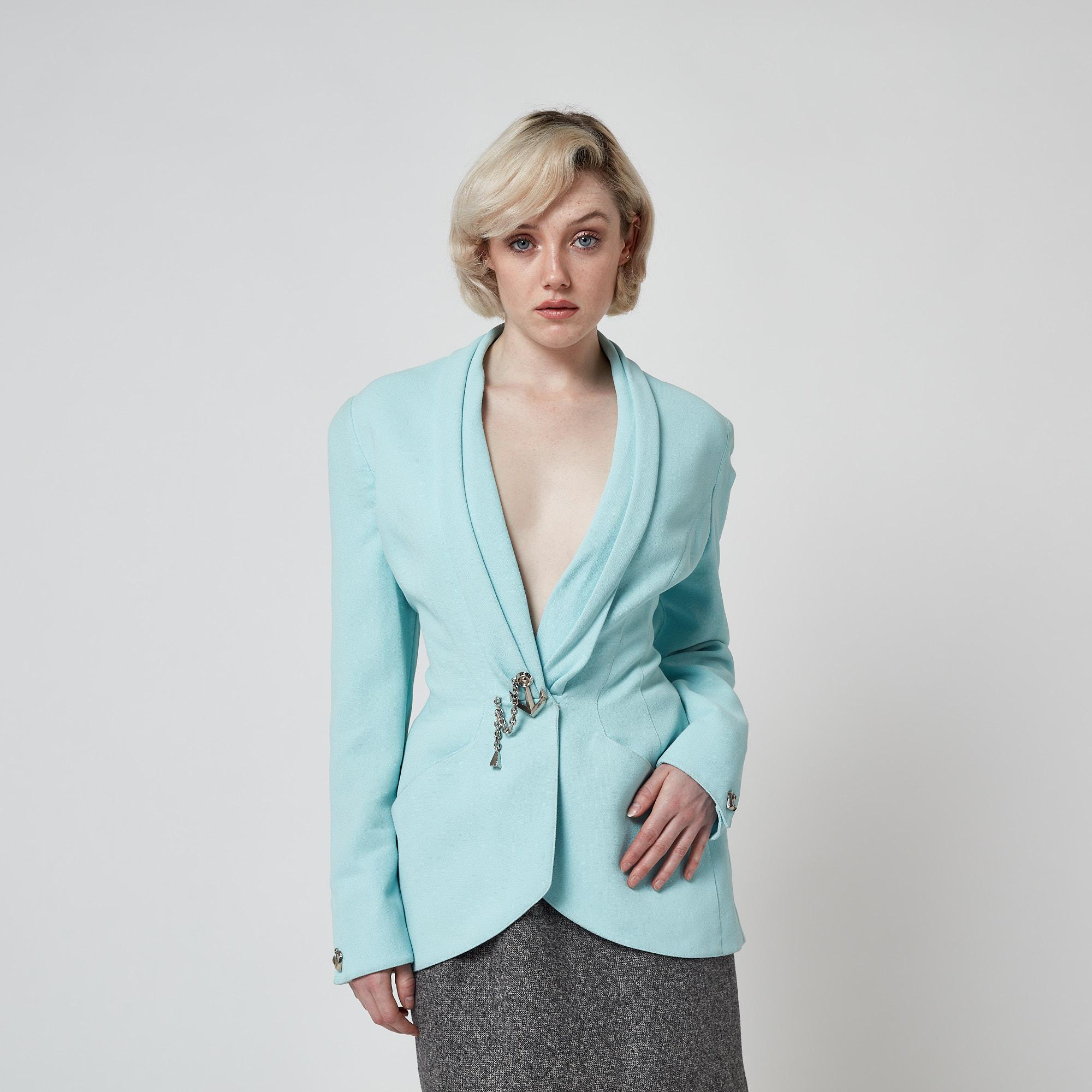 1990 Thierry Mugler Veste turquoise avec motif d'ancre en vente 2