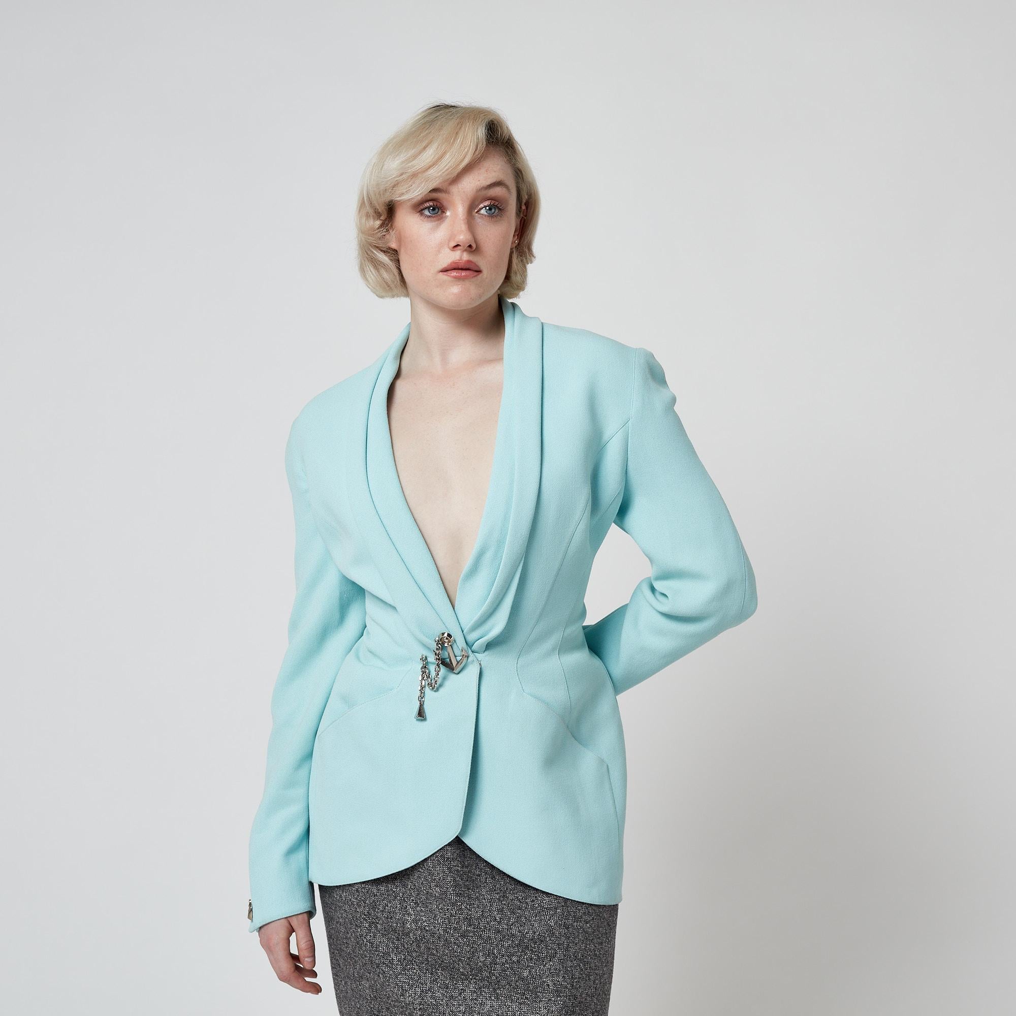 1990 Thierry Mugler Veste turquoise avec motif d'ancre en vente 3