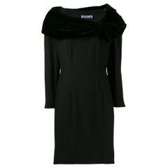 1990s Thierry Mugler Velvet Collar Black Dress