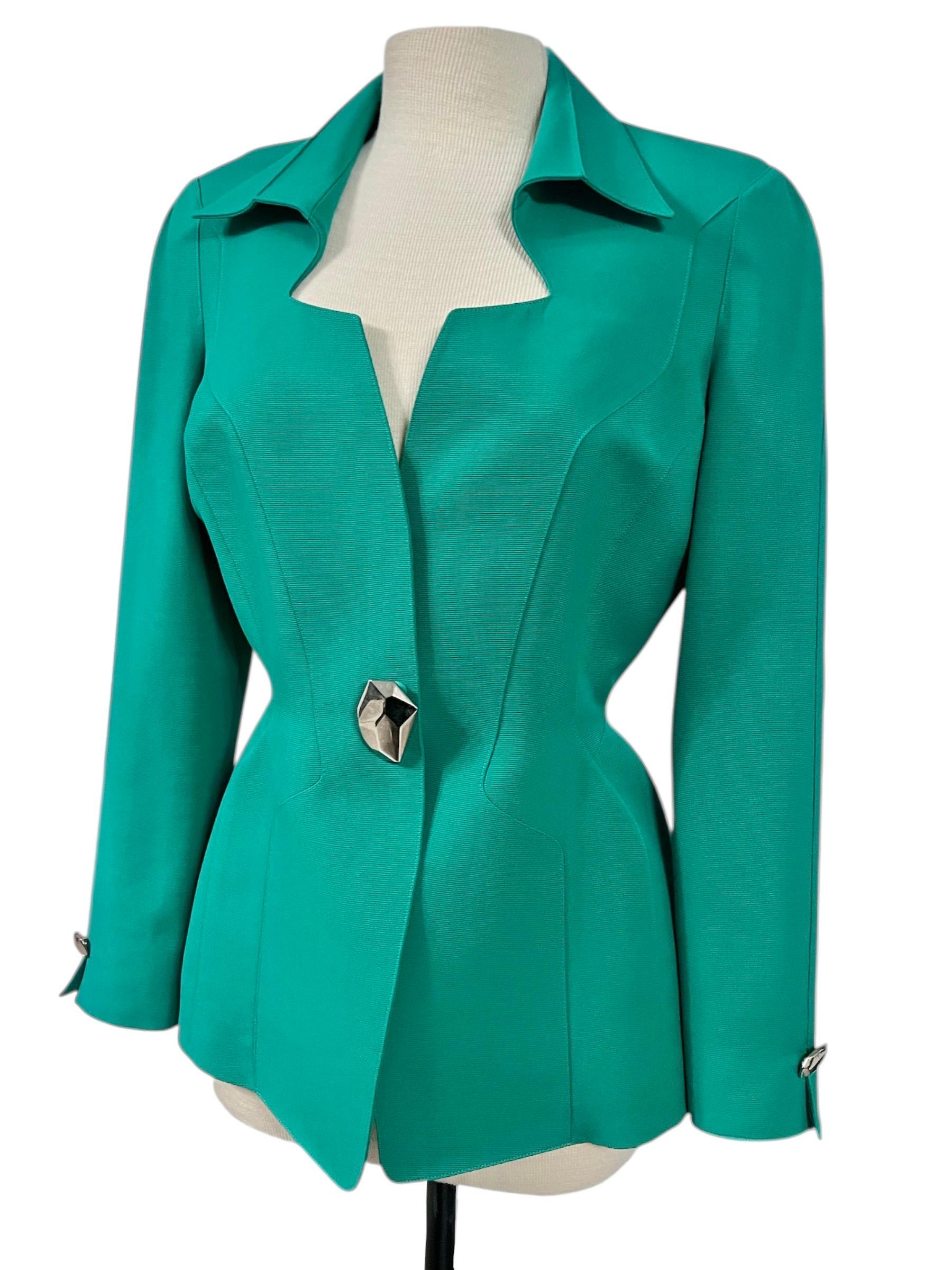 1990's Thierry Mugler Blazer Sculptural Vert Emeraude Vibrant Excellent état - En vente à Concord, NC