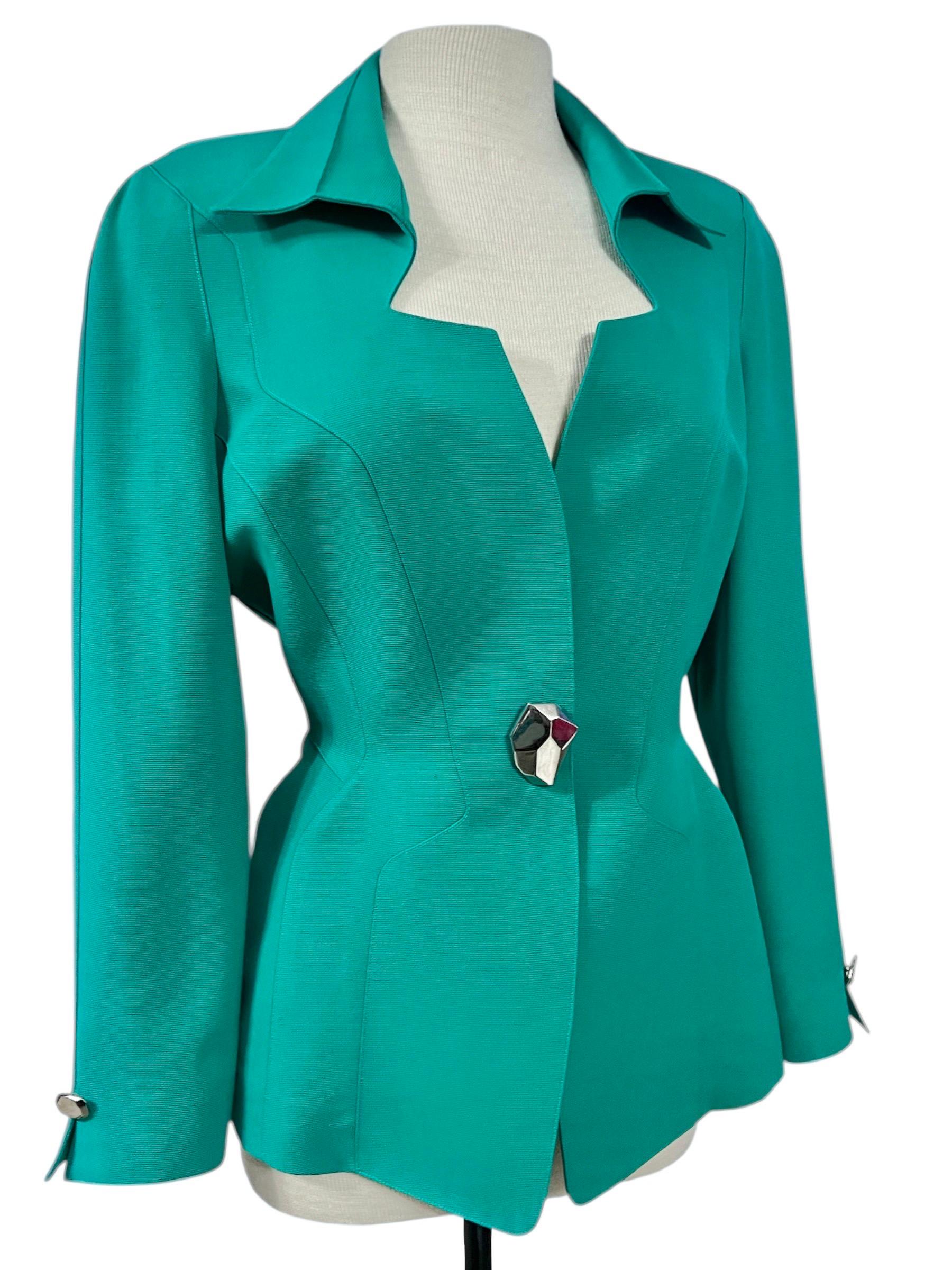 1990's Thierry Mugler Blazer Sculptural Vert Emeraude Vibrant Pour femmes en vente