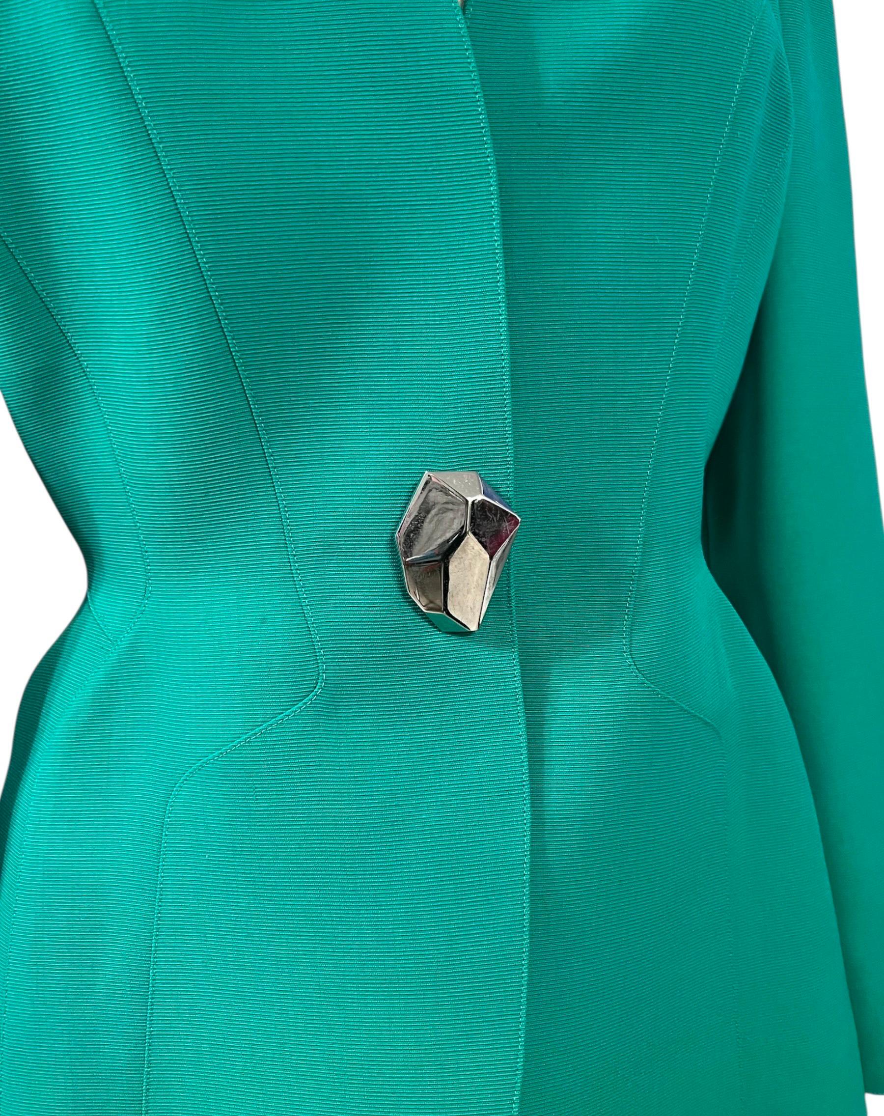 1990's Thierry Mugler Blazer Sculptural Vert Emeraude Vibrant en vente 3
