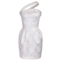 Retro 1990's Thierry Mugler White and Silver Wool Asymmetrical Corset Dress
