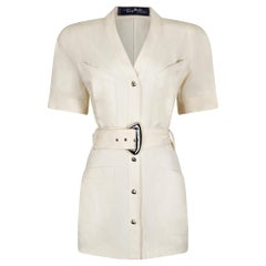 Vintage 1990s Thierry Mugler White Belted Safari Jacket