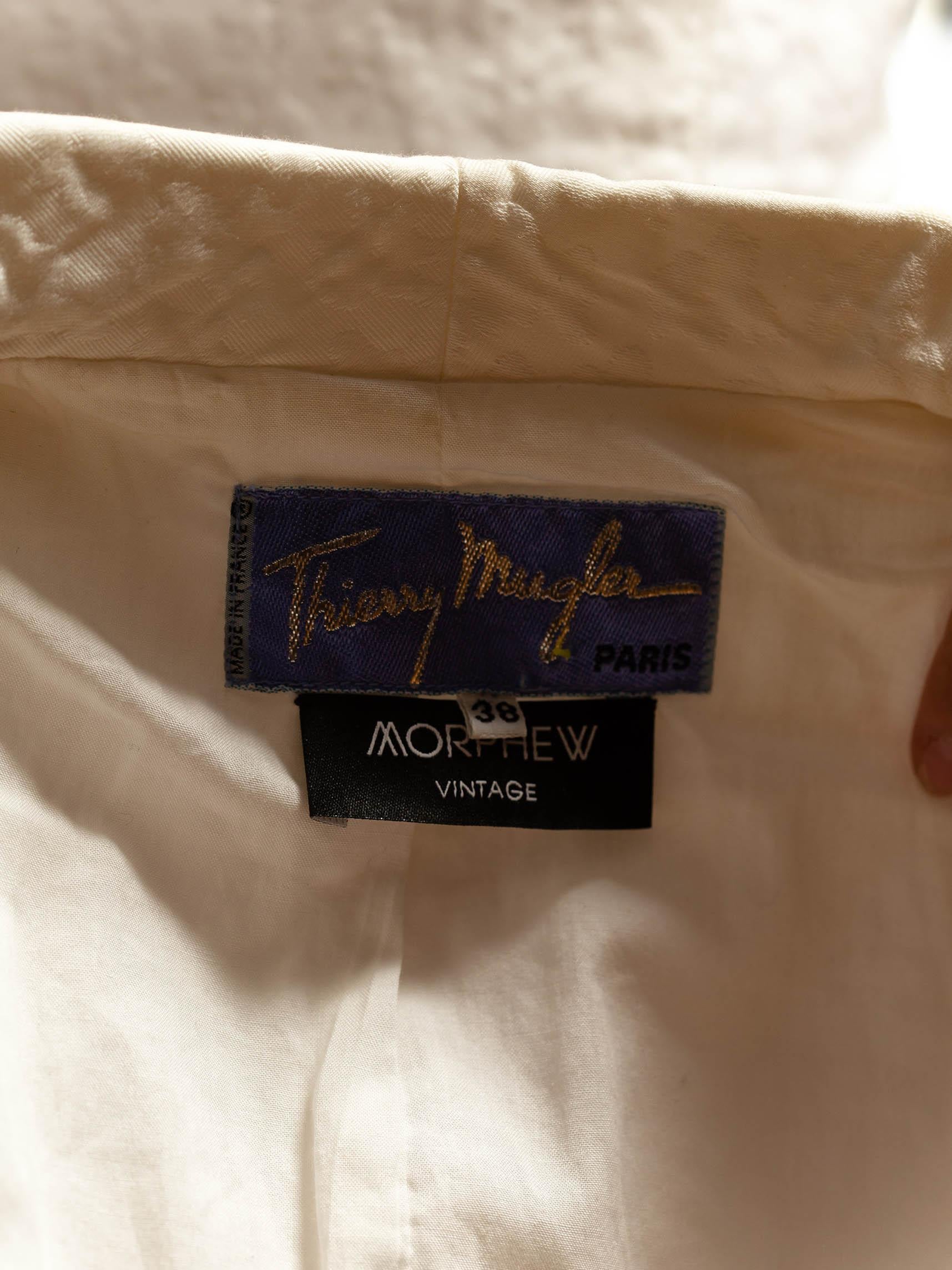 1990er THIERRY MUGLER Weißer geblümter Jacquard-Rock mit passendem Gürtel aus Baumwolle 6