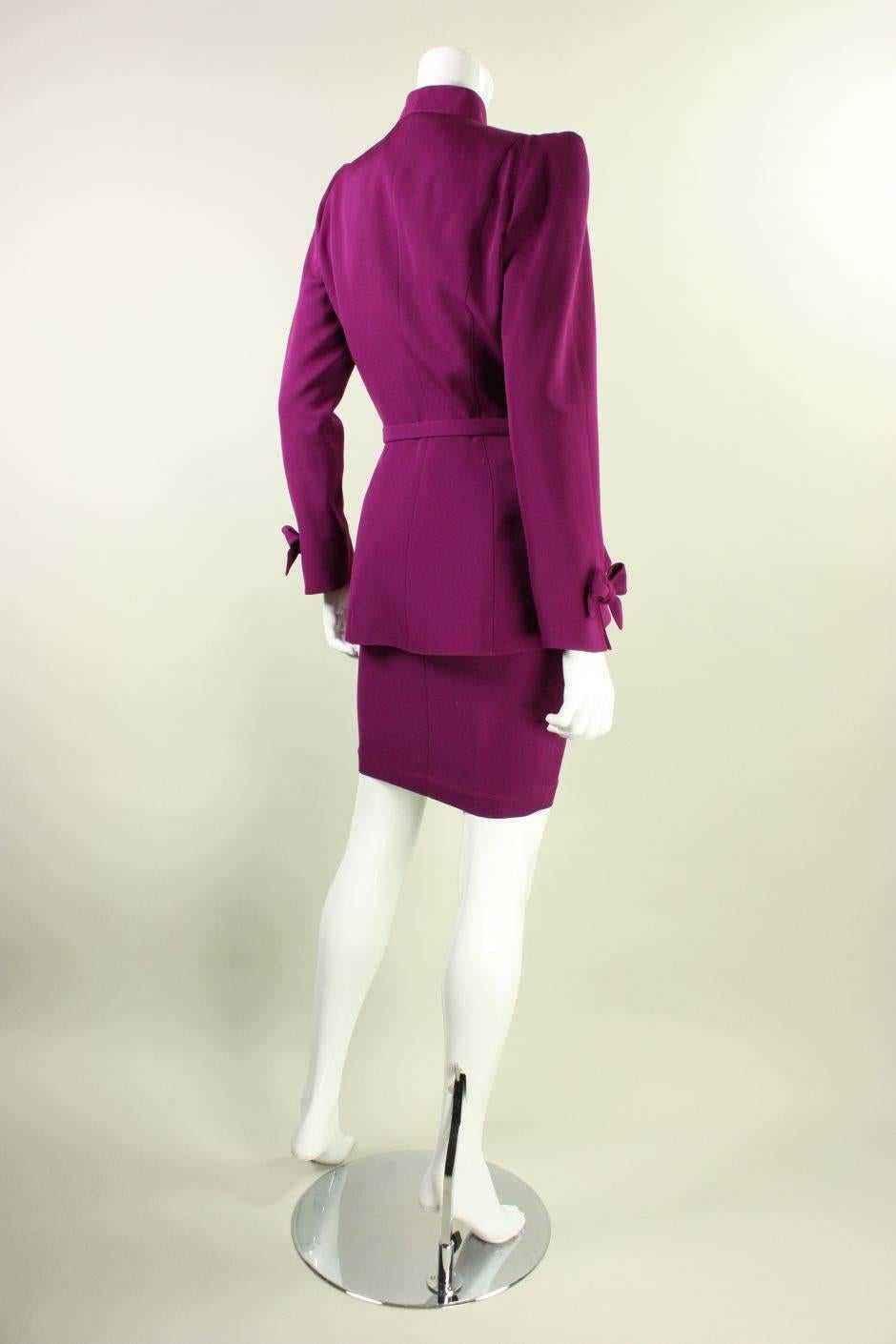 1990's Thierry Mugler Wool Skirt Suit with Bow Detailing  In Excellent Condition For Sale In Los Angeles, CA