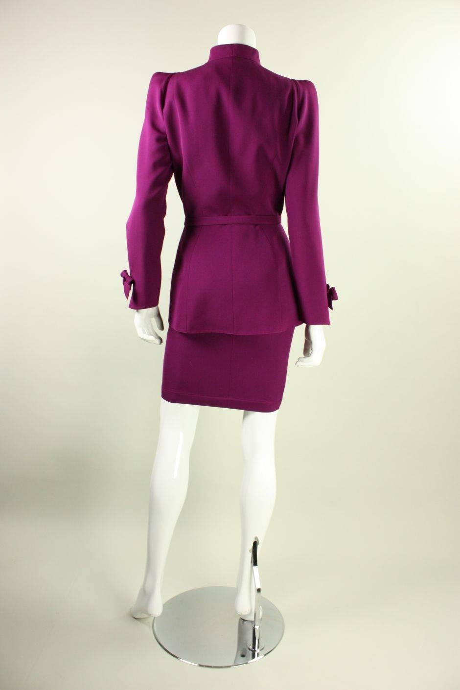 Women's 1990's Thierry Mugler Wool Skirt Suit with Bow Detailing  For Sale