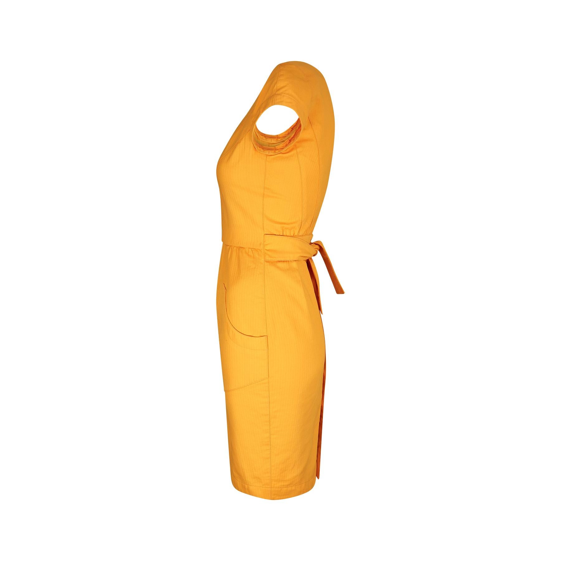 Women's 1990s Thierry Mugler Yellow Textured Cotton Dress For Sale