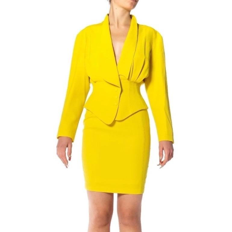 Women's 1990S THIERRY MUGLER Yellow Wool Crepe Skirt Suit For Sale