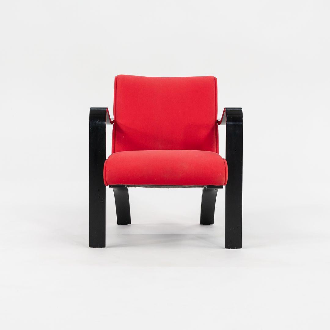1990s Thonet Bentwood Lounge Chairs in Ebony Wood with Red Fabric For Sale 4