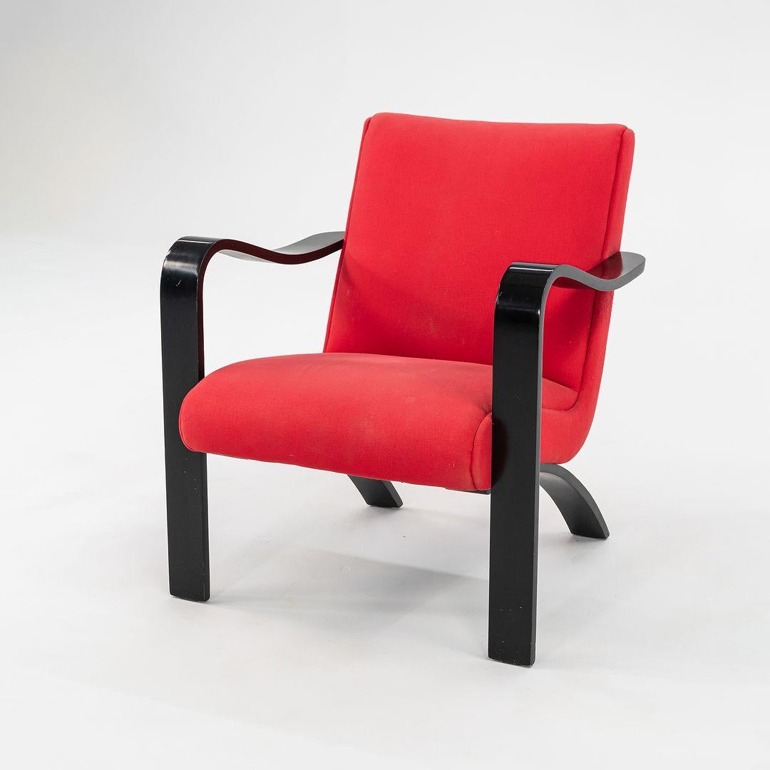 1990s Thonet Bentwood Lounge Chairs in Ebony Wood with Red Fabric For Sale 6