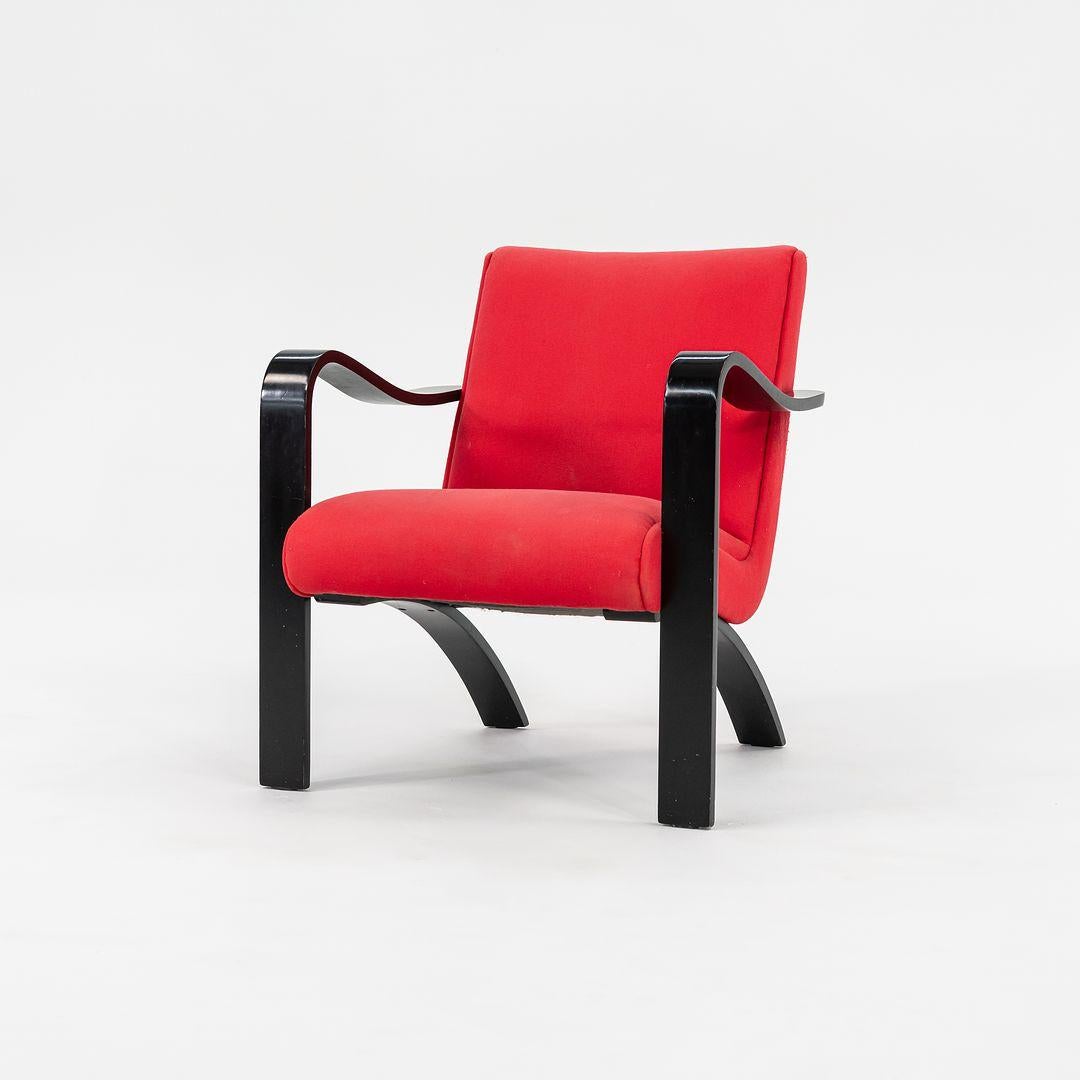 1990s Thonet Bentwood Lounge Chairs in Ebony Wood with Red Fabric For Sale 3