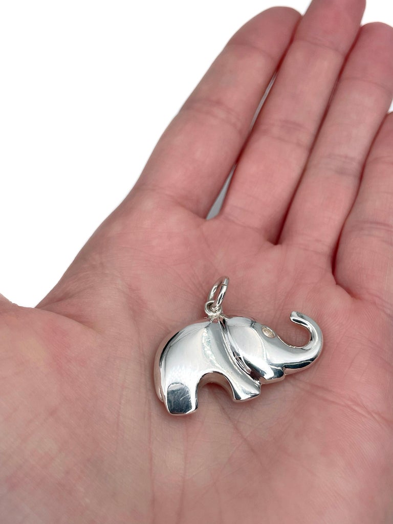 1990s Tiffany and Co. 925 Silver Elephant Figure Charm Pendant at