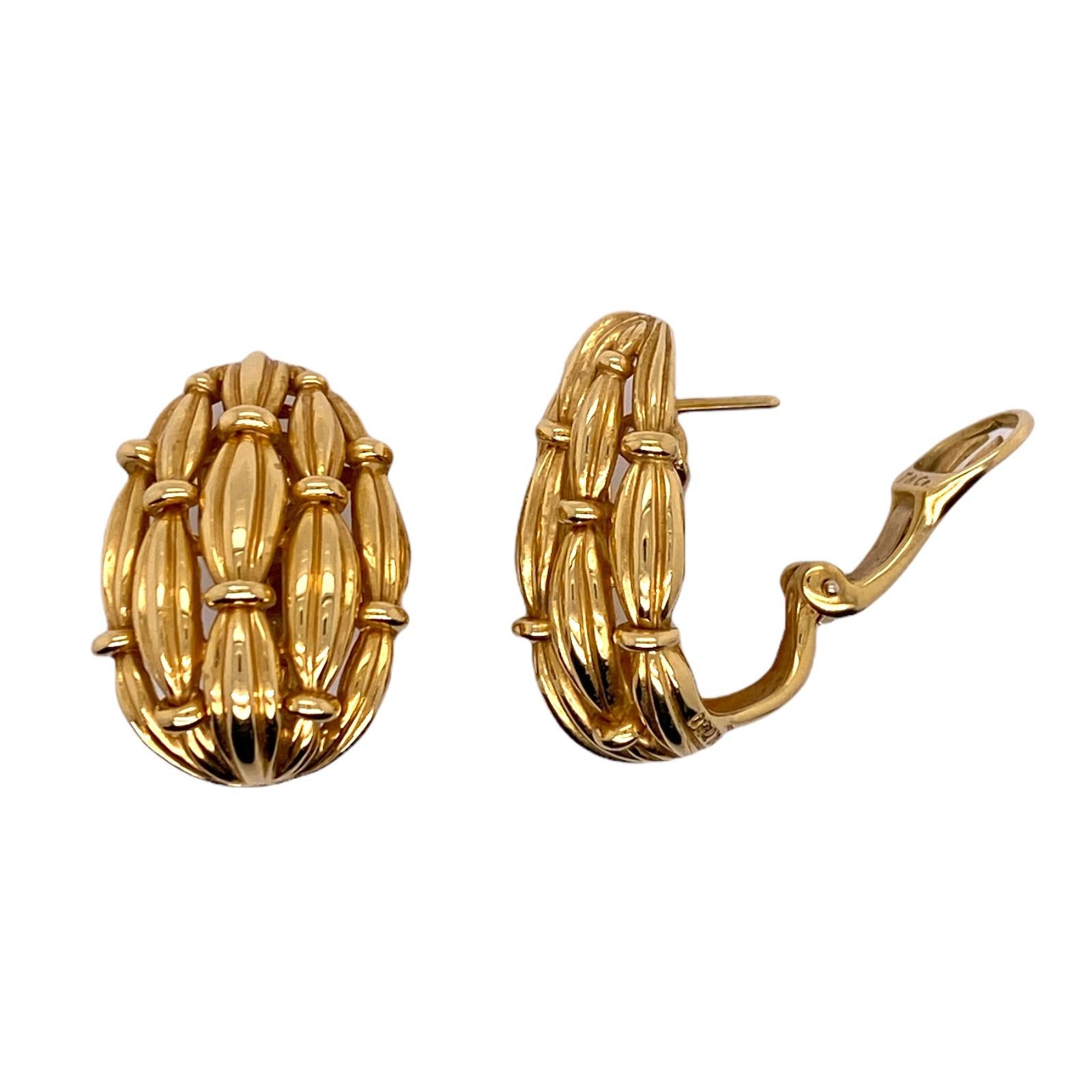 Modern 1990's Tiffany & Co. Bamboo 18 Karat Yellow Gold Leverback Earrings