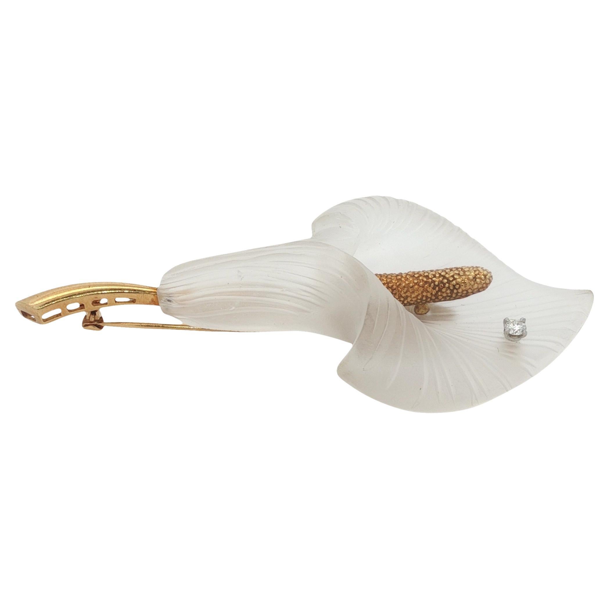 Anni '90 Tiffany & Co. Spilla Calla Lily in oro con cristallo di rocca e diamanti