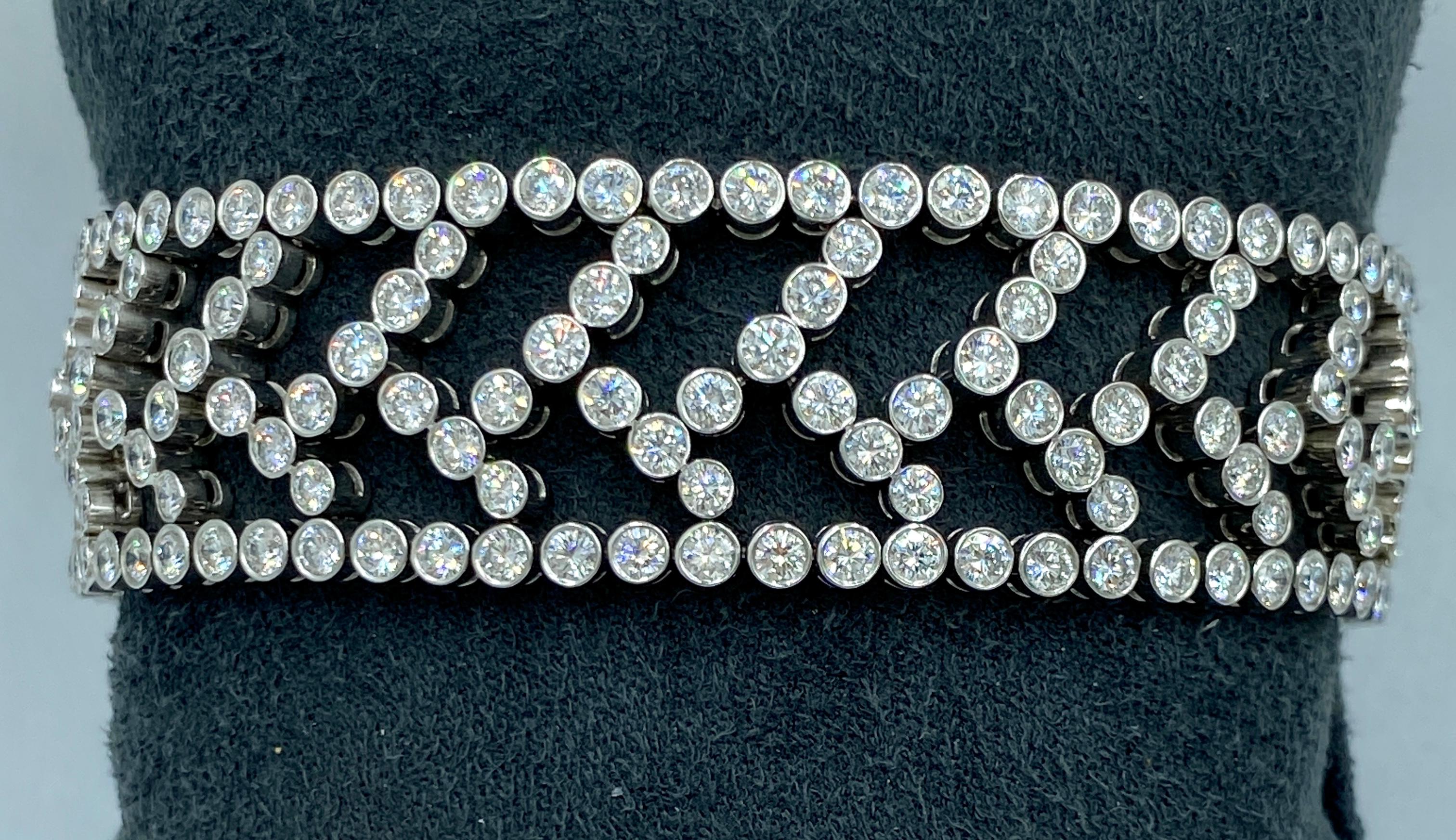 This stunning 1990s Tiffany & Co platinum and diamond bracelet is made up of approximately 14 carats F colour VVS2 diamonds. It has a matching choker necklace which is listed separately on 1stDibs.