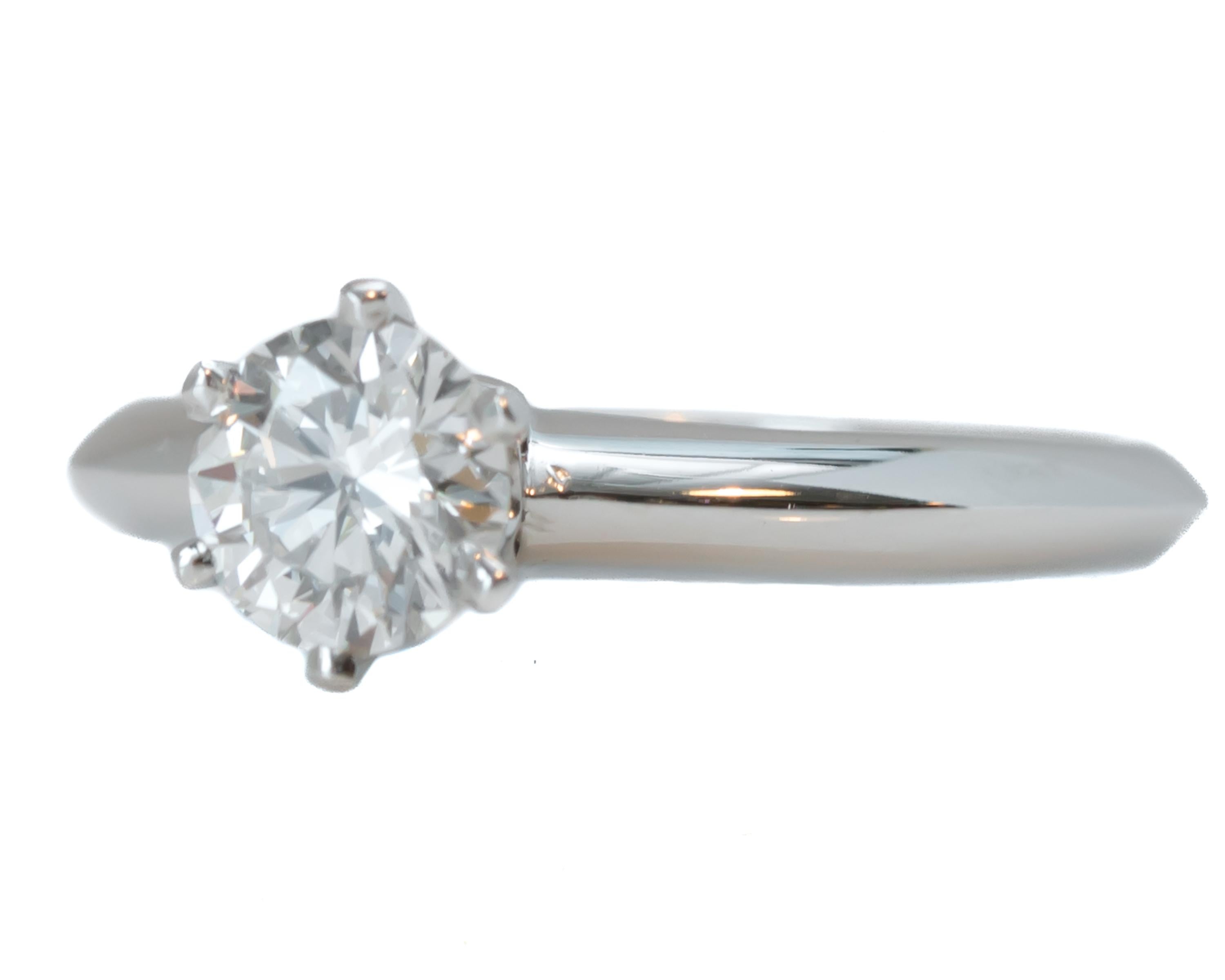 Women's 1990s Tiffany & Co Platinum Diamond Engagement Ring, 0.73 Carat, GIA Certified