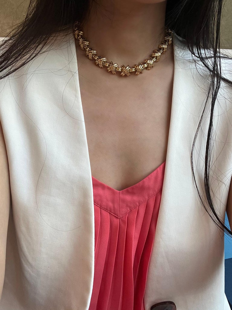 1990s Tiffany and Co. Signature X Gold Link Necklace For Sale at