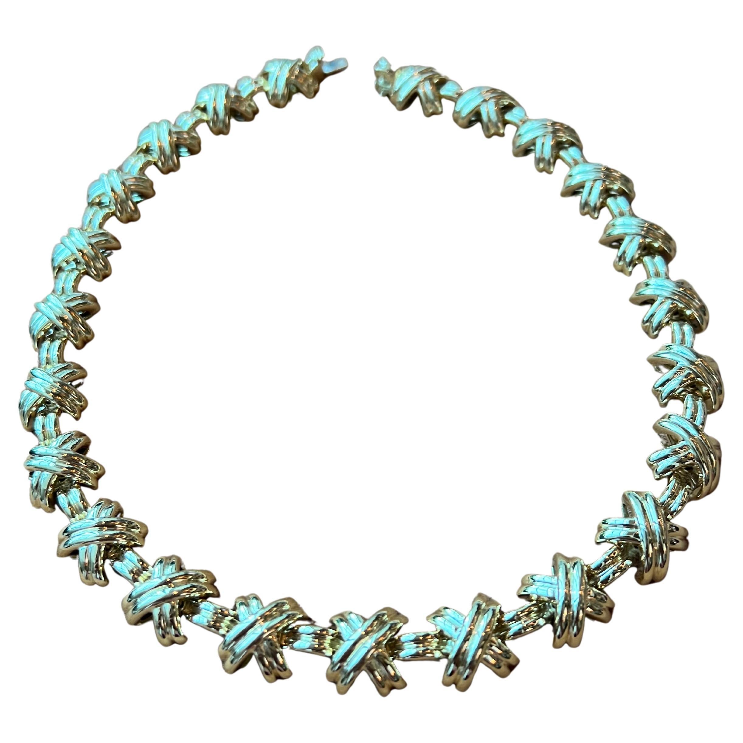 1990s Tiffany and Co. Signature X Gold Link Necklace For Sale at