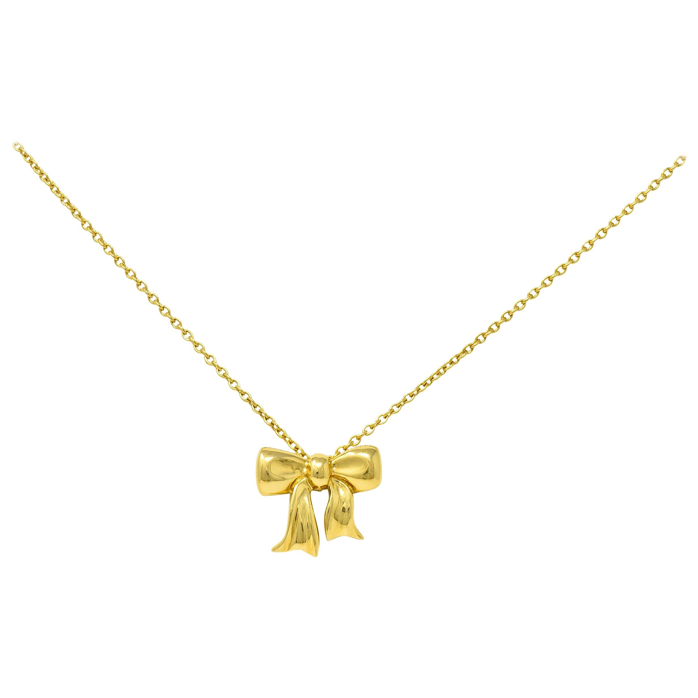 1990s Tiffany & Co. Vintage 18 Karat Gold Bow Pendant Necklace