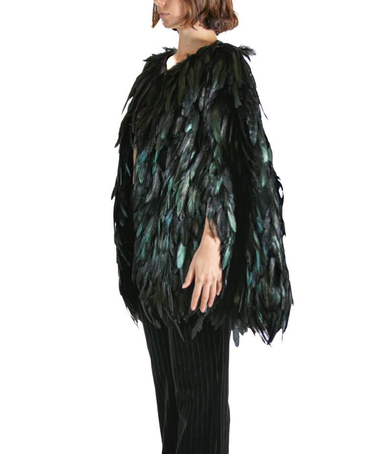 1990S TIMELESS Jewel-Tone Silk & Feather  Poncho In Good Condition In New York, NY