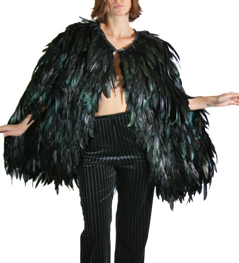 Women's 1990S TIMELESS Jewel-Tone Silk & Feather  Poncho