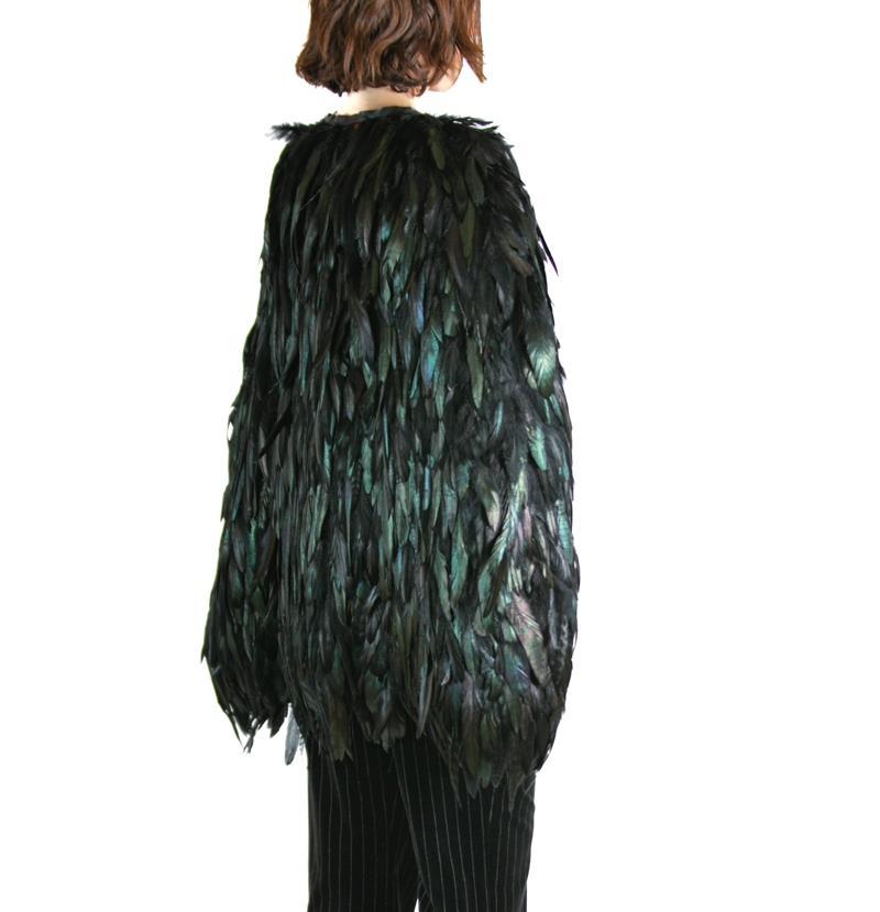 1990S TIMELESS Jewel-Tone Silk & Feather  Poncho 1