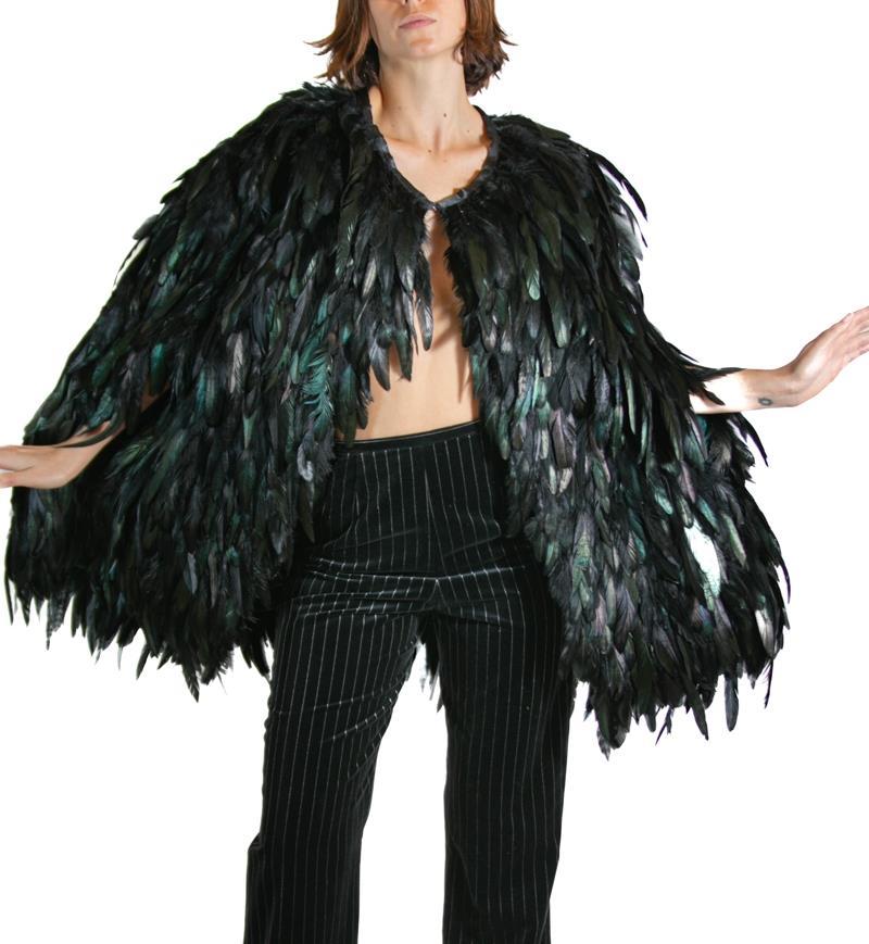 1990S TIMELESS Jewel-Tone Silk & Feather  Poncho 4