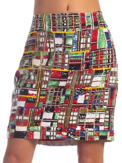 1990S TODD OLDHAM Beaded Silk Mondrian Geometric Plaid Mini Skirt