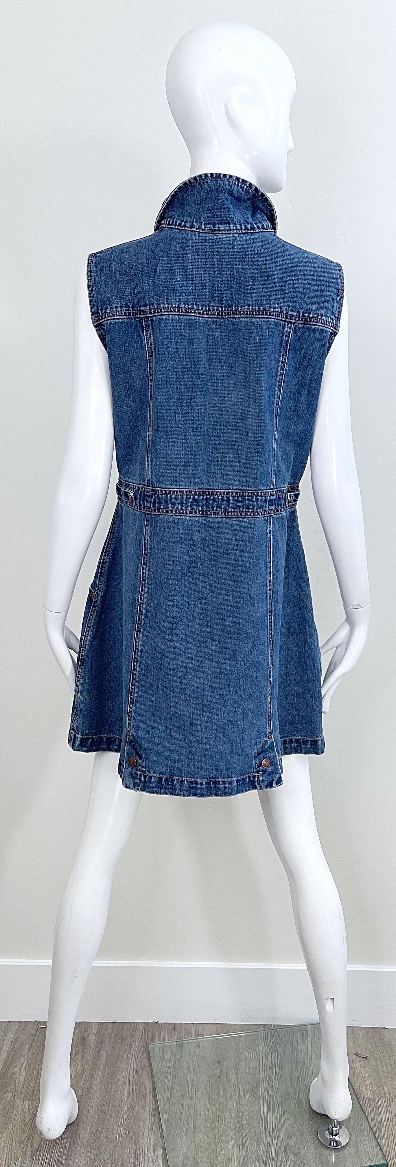 1990s Todd Oldham Size Large Blue Jean Denim Sleeveless Vintage 90s Mini Dress For Sale 5