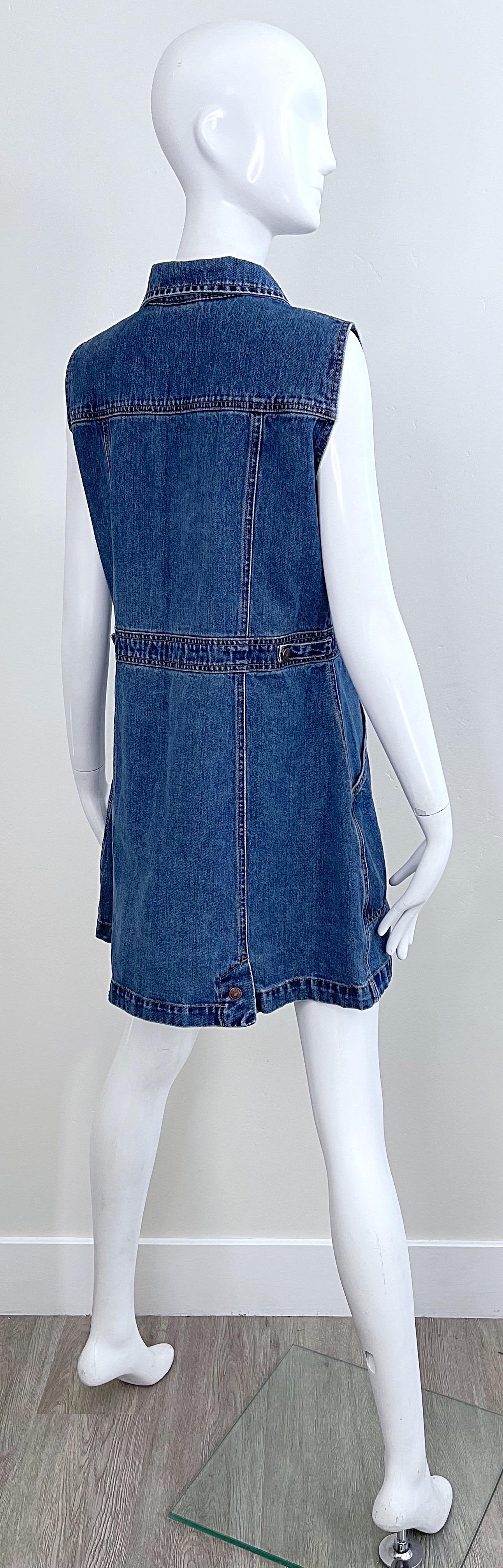 1990s Todd Oldham Size Large Blue Jean Denim Sleeveless Vintage 90s Mini Dress For Sale 7